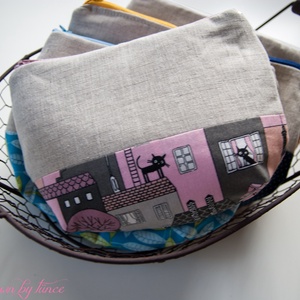 Len-pamut cipzáros neszeszer, tok, erszény, tartó - Párizsi cicás, macskás - Meska.hu