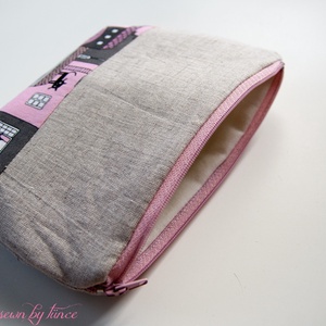 Len-pamut cipzáros neszeszer, tok, erszény, tartó - Párizsi cicás, macskás -  - Meska.hu