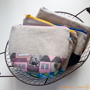 Len-pamut cipzáros neszeszer, tok, erszény, tartó - Párizsi cicás, macskás -  - Meska.hu