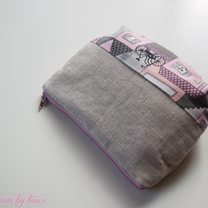 Len-pamut cipzáros neszeszer, tok, erszény, tartó - Párizsi cicás, macskás -  - Meska.hu