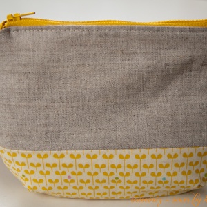 Len-pamut cipzáros neszeszer, tok, erszény, tartó - Sárga leveles - Meska.hu