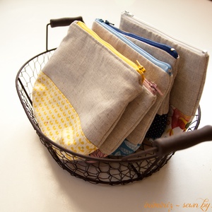 Len-pamut cipzáros neszeszer, tok, erszény, tartó - Sárga leveles -  - Meska.hu