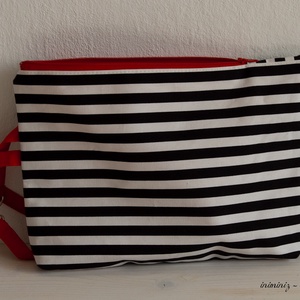 Nagy csíkos neszi, szütyő, táska, pelenkázótáska - piros - Meska.hu