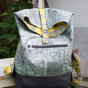 AKCIÓ!!! Modern hátizsák - Visszahajtott tetejű (szürkéskék-sárga) -  - Meska.hu