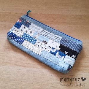 Modern patchwork mintás tolltartó - Kék macskák (1) - Meska.hu