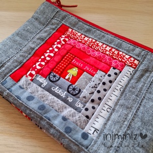 Patchwork neszesszer, cipzáros tok, tartó - Piros-szürke log cabin - táska & tok - neszesszer - Meska.hu