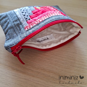 Patchwork neszesszer, cipzáros tok, tartó - Piros-szürke log cabin - táska & tok - neszesszer - Meska.hu