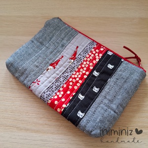 Patchwork neszesszer, cipzáros tok, tartó - Piros-szürke log cabin - táska & tok - neszesszer - Meska.hu