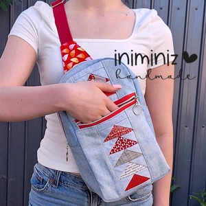 Sling bag - Újrahasznosított világos farmer patchwork blokkal - táska & tok - kézitáska & válltáska - vállon átvethető táska - Meska.hu