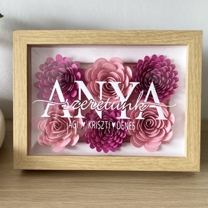 Kézzel készített papírvirágos shadow box - Anyukáknak egyedi felirattal, Otthon & Életmód, Virágdekoráció, Virágok, Virágbox, Papírművészet, MESKA