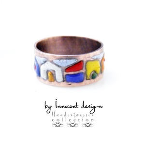 Hundertwasser - színes házikó - tűzzománc gyűrű  -  - Meska.hu