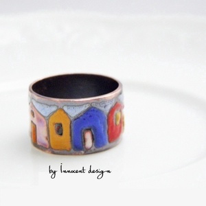 Hundertwasser - színes házikó - tűzzománc gyűrű  -  - Meska.hu