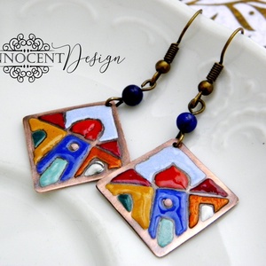 Hundertwasser - színes házikó - tűzzománc fülbevaló  -  - Meska.hu