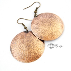 Arya - nagy korong  - réz fülbevaló  - ékszer - fülbevaló - lógós kerek fülbevaló - Meska.hu