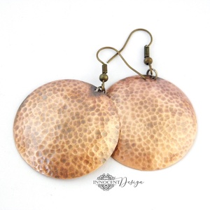 Arya - nagy korong  - réz fülbevaló  - ékszer - fülbevaló - lógós kerek fülbevaló - Meska.hu