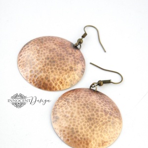 Arya - nagy korong  - réz fülbevaló  - ékszer - fülbevaló - lógós kerek fülbevaló - Meska.hu