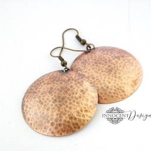 Arya - nagy korong  - réz fülbevaló  - ékszer - fülbevaló - lógós kerek fülbevaló - Meska.hu