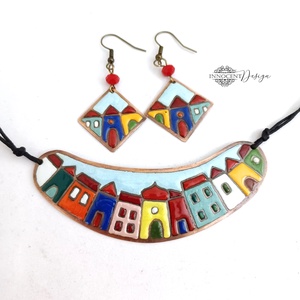 Hundertwasser - színes házikó - tűzzománc nyaklánc - ékszer - nyaklánc - medálos nyaklánc - Meska.hu