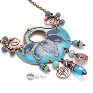 Büvellő - tűzzománc nyakék türkiz  - ékszer - nyaklánc - medálos nyaklánc - Meska.hu
