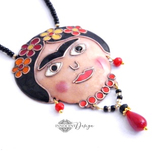 Frida - tűzzománc nyaklánc - ékszer - nyaklánc - hosszú nyaklánc - Meska.hu