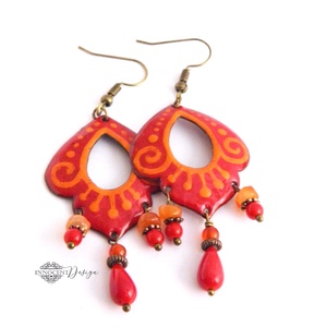 Tilda - tűzzománc fülbevaló ásványgyöngyökkel  - ékszer - fülbevaló - lógó fülbevaló - Meska.hu