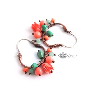Korallbogyó - réz fülbevaló ásványkövekkel - ékszer - fülbevaló - karika fülbevaló - Meska.hu