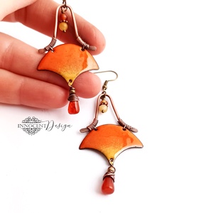Szemira - tűzzománc-réz fülbevaló - narancssárga - ékszer - fülbevaló - lógó fülbevaló - Meska.hu