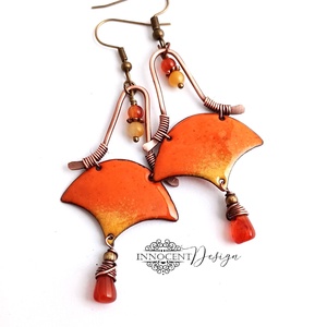Szemira - tűzzománc-réz fülbevaló - narancssárga - ékszer - fülbevaló - lógó fülbevaló - Meska.hu