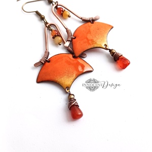 Szemira - tűzzománc-réz fülbevaló - narancssárga - ékszer - fülbevaló - lógó fülbevaló - Meska.hu
