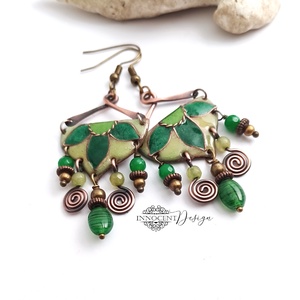 Büvellő - tűzzománc fülbevaló oliva - ékszer - fülbevaló - lógó fülbevaló - Meska.hu