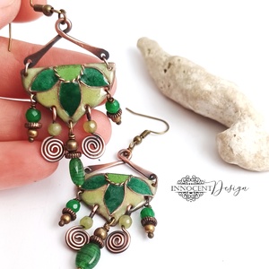 Büvellő - tűzzománc fülbevaló oliva - ékszer - fülbevaló - lógó fülbevaló - Meska.hu