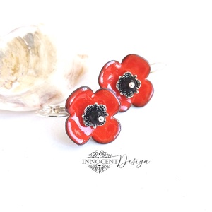 Poppy - tűzzománc fülbevaló - ékszer - fülbevaló - lógó fülbevaló - Meska.hu