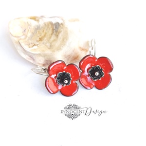 Poppy - tűzzománc fülbevaló - ékszer - fülbevaló - lógó fülbevaló - Meska.hu