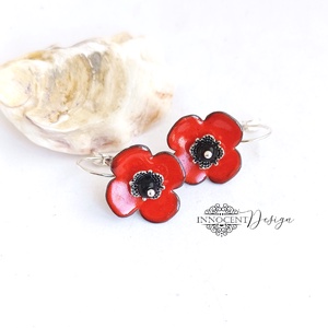 Poppy - tűzzománc fülbevaló, Ékszer, Fülbevaló, Lógó fülbevaló, Ékszerkészítés, Ötvös, MESKA