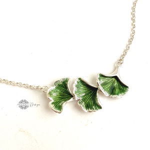 Ginko biloba ezüst-tűzzománc nyaklánc - ékszer - nyaklánc - medálos nyaklánc - Meska.hu