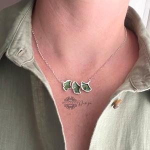 Ginko biloba ezüst-tűzzománc nyaklánc - ékszer - nyaklánc - medálos nyaklánc - Meska.hu