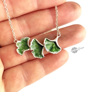Ginko biloba ezüst-tűzzománc nyaklánc - ékszer - nyaklánc - medálos nyaklánc - Meska.hu