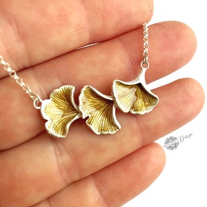 Ginko biloba ezüst-tűzzománc nyaklánc - aranybarna - ékszer - nyaklánc - medálos nyaklánc - Meska.hu