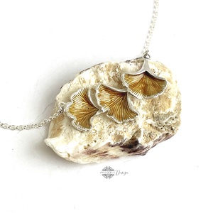 Ginko biloba ezüst-tűzzománc nyaklánc - aranybarna, Ékszer, Nyaklánc, Medálos nyaklánc, Ötvös, MESKA