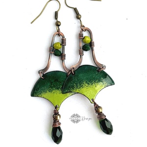 Szemira - tűzzománc-réz fülbevaló - zöld - ékszer - fülbevaló - lógó fülbevaló - Meska.hu