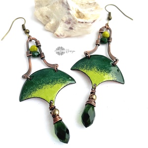 Szemira - tűzzománc-réz fülbevaló - zöld - ékszer - fülbevaló - lógó fülbevaló - Meska.hu