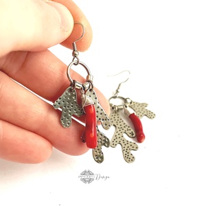 Fine nature - Korall - alpakka fülbevaló  - ékszer - fülbevaló - lógó fülbevaló - Meska.hu