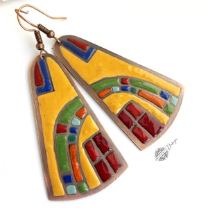 Hundertwasser - színes város - tűzzománc nyaklánc és fülbevaló szett - ékszer - ékszerszett - Meska.hu