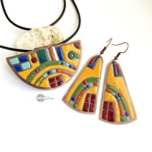 Hundertwasser - színes város - tűzzománc nyaklánc és fülbevaló szett - Meska.hu