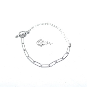 Ezüst paperclip karkötő tenyésztett gyönggyel  - ékszer - karkötő - gyöngyös karkötő - Meska.hu