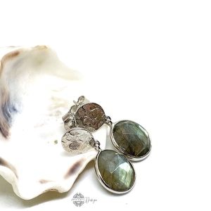 Ezüst fülbevaló labradorittal, Ékszer, Fülbevaló, Lógó csepp fülbevaló, Ötvös, MESKA