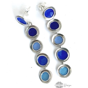 Gaudi - ezüst fülbevaló tűzzománccal - kék - ékszer - fülbevaló - lógó fülbevaló - Meska.hu