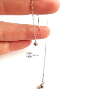 925 Ezüst hosszú bedugós fülbevaló golyóval láncon - ékszer - fülbevaló - lógó fülbevaló - Meska.hu