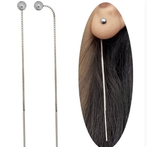 925 Ezüst hosszú bedugós fülbevaló golyóval láncon - ékszer - fülbevaló - lógó fülbevaló - Meska.hu