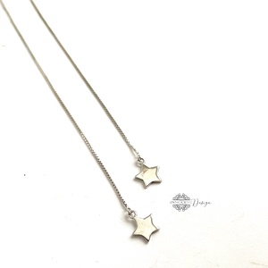 925 Ezüst hosszú bedugós fülbevaló csillaggal láncon - ékszer - fülbevaló - lógó fülbevaló - Meska.hu